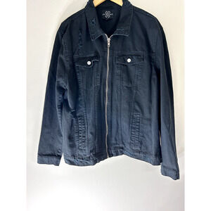 Jay Walker Black Distressed Denim Button Down Jacket XXL Grunge Festival